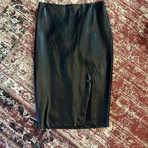 Black, faux leather midi skirt
